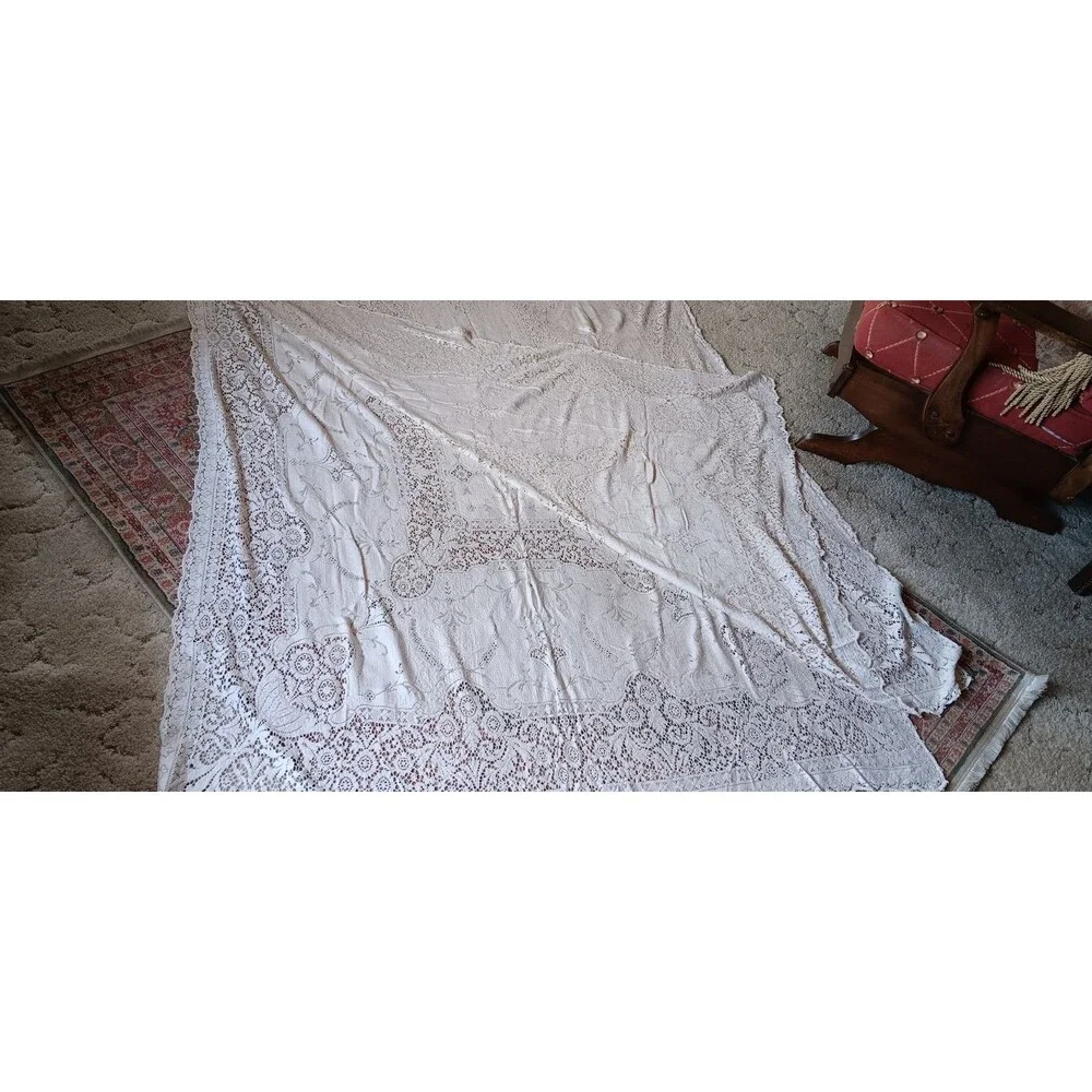 Vintage Victorian Crochet Long Formal Table Cover 136